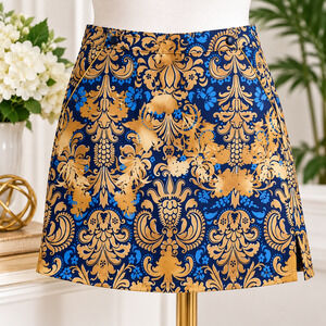 EP PRO SKORT Shorts under Skirt Women's size 8 Ornate Floral Pattern BLUE GOLD